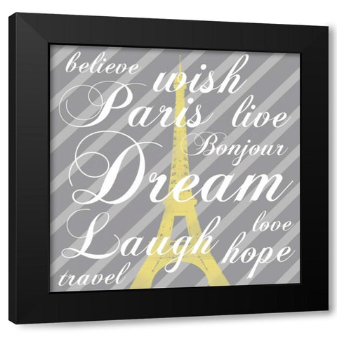 Paris 3 Gray Words Black Modern Wood Framed Art Print by Gibbons, Lauren