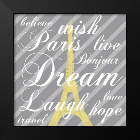 Paris 3 Gray Words Black Modern Wood Framed Art Print by Gibbons, Lauren