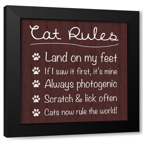 Cat Rules Black Modern Wood Framed Art Print by Gibbons, Lauren