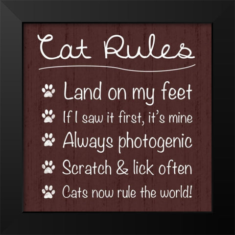 Cat Rules Black Modern Wood Framed Art Print by Gibbons, Lauren