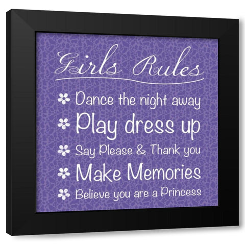 Girls Rules Black Modern Wood Framed Art Print by Gibbons, Lauren