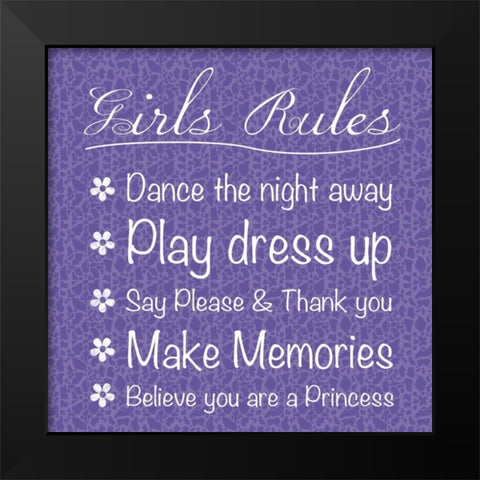 Girls Rules Black Modern Wood Framed Art Print by Gibbons, Lauren
