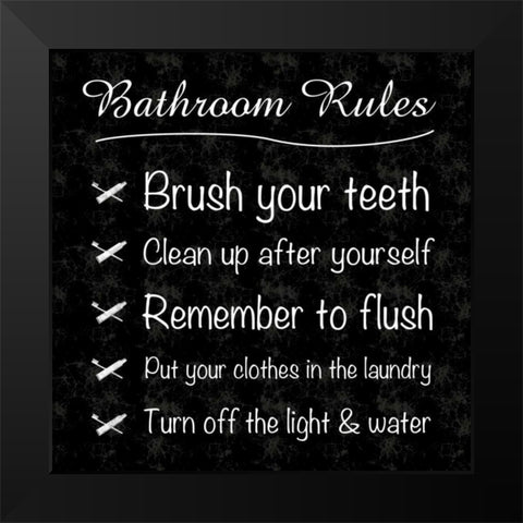 Bathroom Rules Black Modern Wood Framed Art Print by Gibbons, Lauren