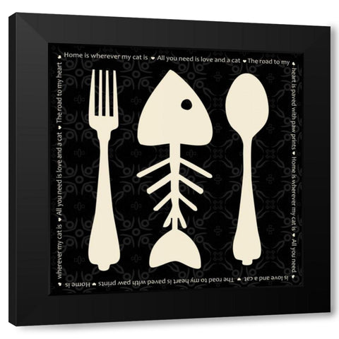Cat Dine Black Modern Wood Framed Art Print by Gibbons, Lauren