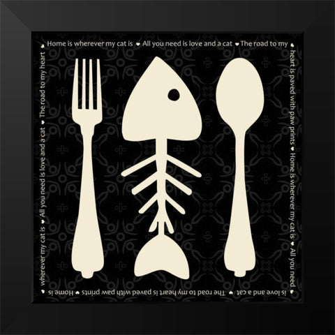 Cat Dine Black Modern Wood Framed Art Print by Gibbons, Lauren