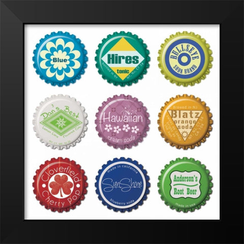 Botttle Caps Black Modern Wood Framed Art Print by Gibbons, Lauren