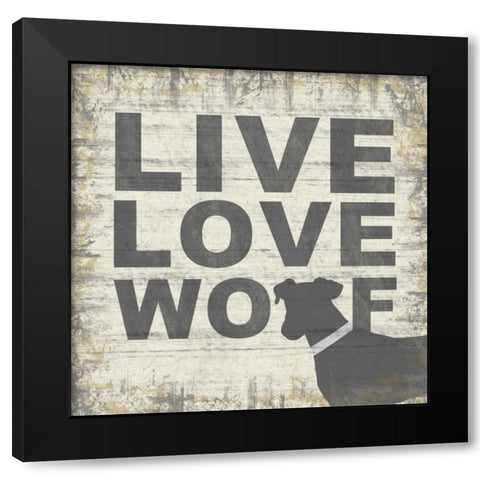 Live Love Wolf Black Modern Wood Framed Art Print with Double Matting by Gibbons, Lauren
