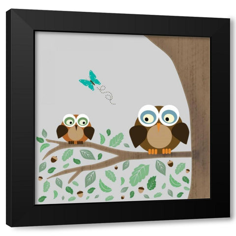Owls Black Modern Wood Framed Art Print with Double Matting by Gibbons, Lauren