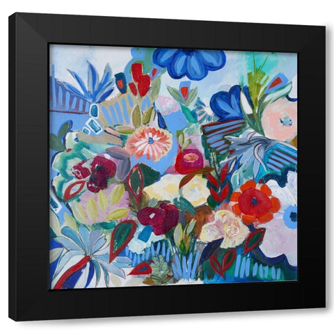 Boardwalk Blooms Black Modern Wood Framed Art Print by Daisy D