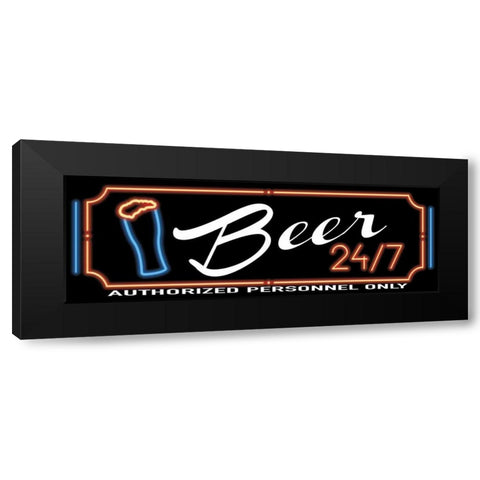 Neon Beer 24-7 Black Modern Wood Framed Art Print with Double Matting by Grey, Jace