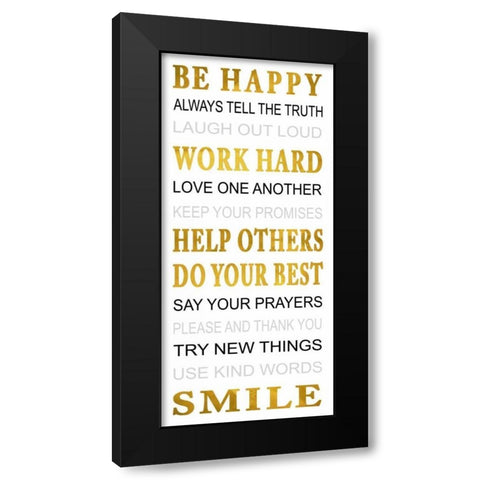 Be Happy Black Modern Wood Framed Art Print with Double Matting by Grey, Jace