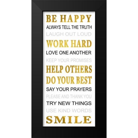 Be Happy Black Modern Wood Framed Art Print by Grey, Jace