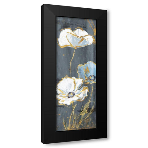 Three Flower Gold Accents Black Modern Wood Framed Art Print by Grey, Jace