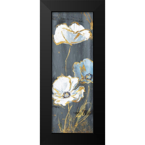 Three Flower Gold Accents Black Modern Wood Framed Art Print by Grey, Jace