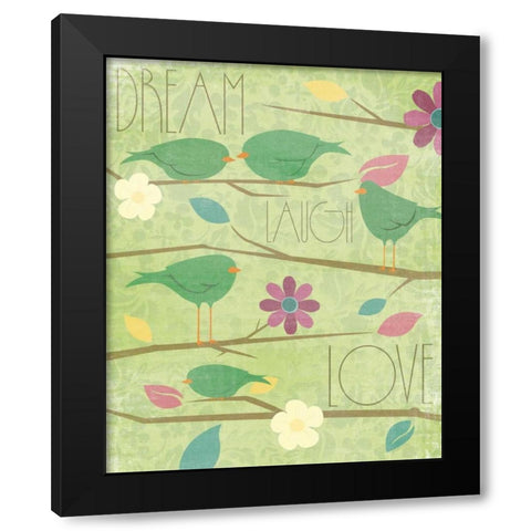 Green Birds I Black Modern Wood Framed Art Print with Double Matting by Grey, Jace