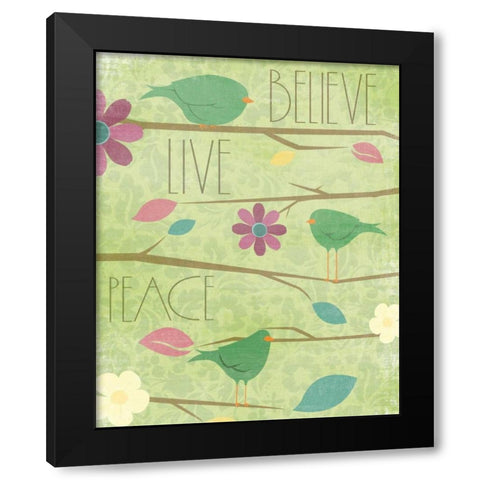 Green Birds II Black Modern Wood Framed Art Print by Grey, Jace