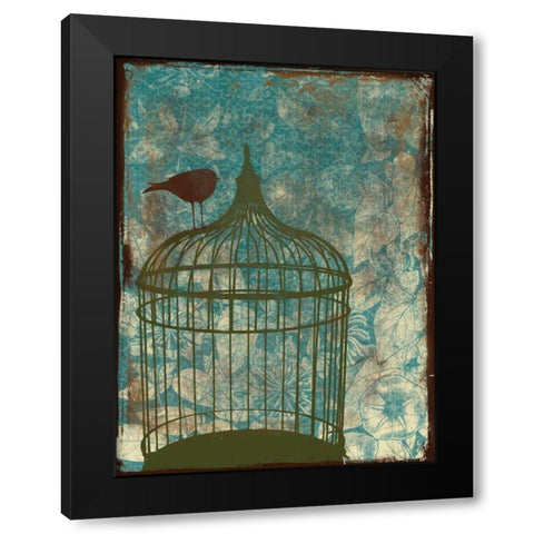 Birdcage on Teal 2 Black Modern Wood Framed Art Print by Grey, Jace