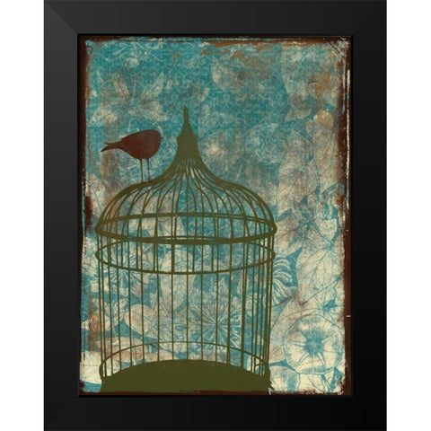 Birdcage on Teal 2 Black Modern Wood Framed Art Print by Grey, Jace