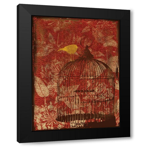 Birdcage on Red 1 Black Modern Wood Framed Art Print with Double Matting by Grey, Jace