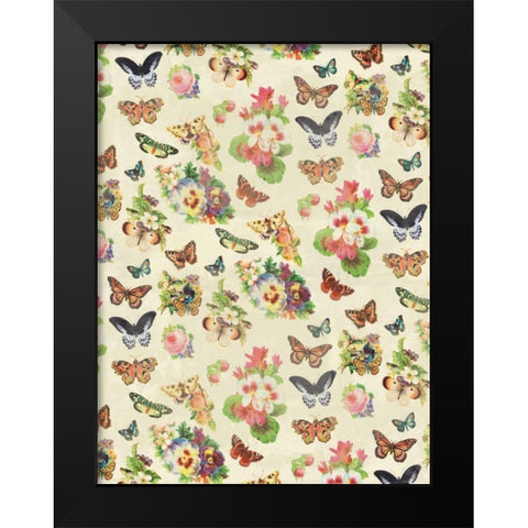 Butterflies and Flowers Black Modern Wood Framed Art Print by Grey, Jace