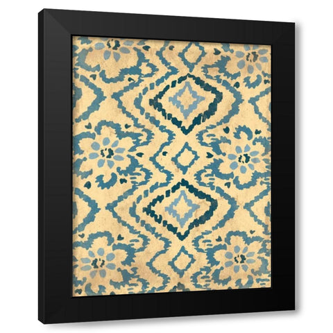 Blue Ikat Black Modern Wood Framed Art Print with Double Matting by Grey, Jace