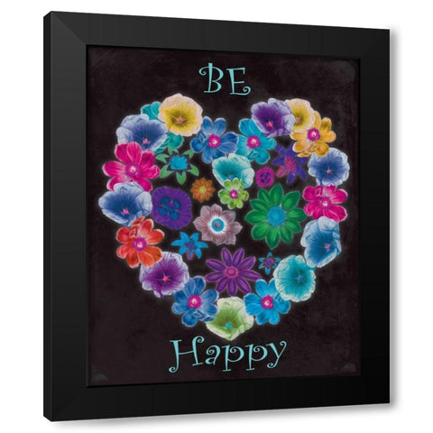 Be Happy Black Modern Wood Framed Art Print by Grey, Jace