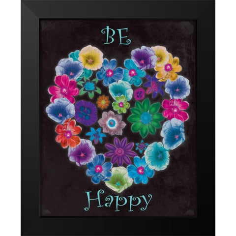 Be Happy Black Modern Wood Framed Art Print by Grey, Jace