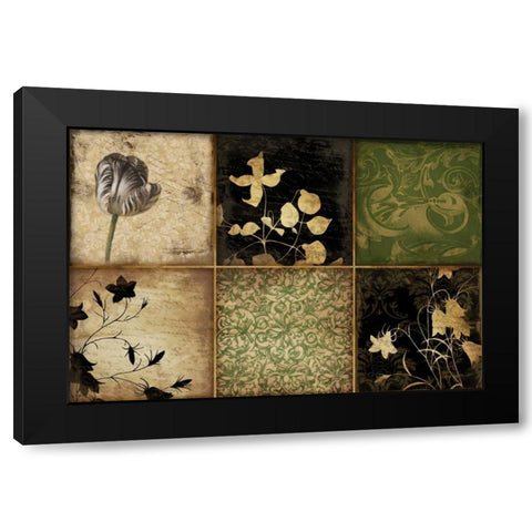 Green Florals Black Modern Wood Framed Art Print by Grey, Jace