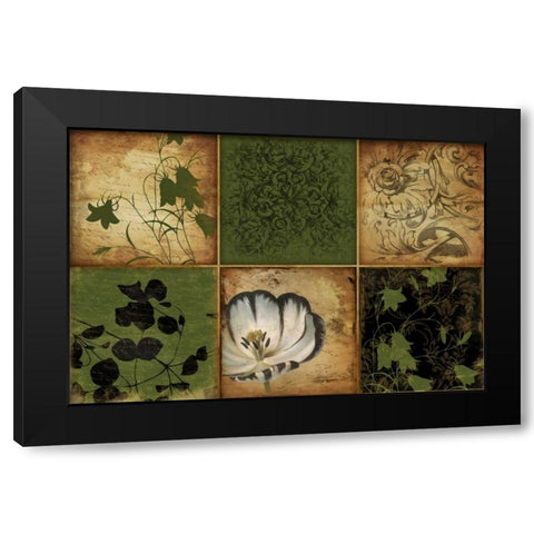 Green Florals Black Modern Wood Framed Art Print by Grey, Jace