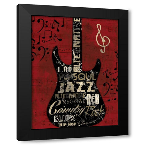 Music Notes Red Black Modern Wood Framed Art Print with Double Matting by Grey, Jace