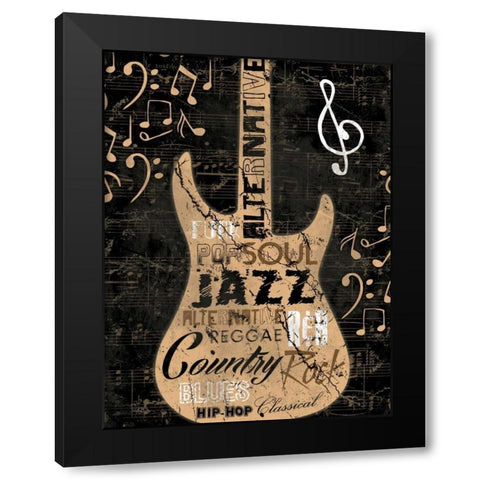 Music Notes black Black Modern Wood Framed Art Print with Double Matting by Grey, Jace