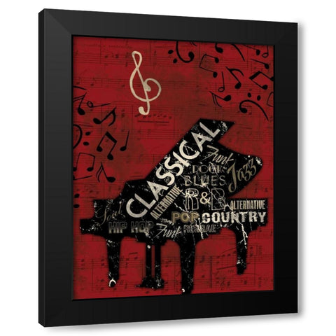 Music  Notes Red Mate Black Modern Wood Framed Art Print with Double Matting by Grey, Jace