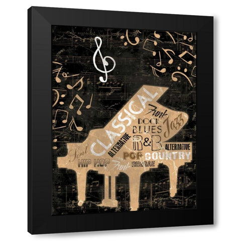 Music Notes Black Mate Black Modern Wood Framed Art Print with Double Matting by Grey, Jace