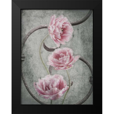 Floral Fence Black Modern Wood Framed Art Print by Grey, Jace