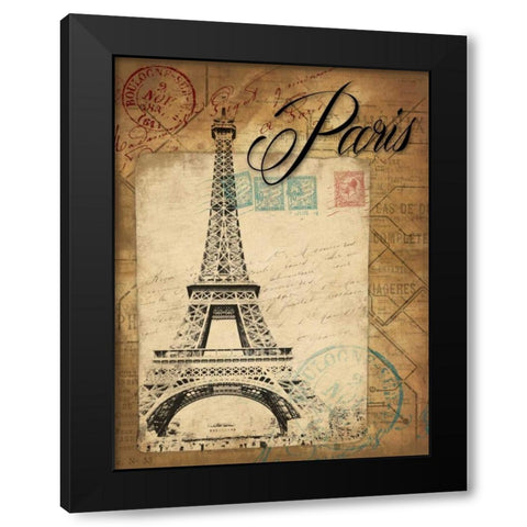 Paris Postal Black Modern Wood Framed Art Print with Double Matting by Grey, Jace
