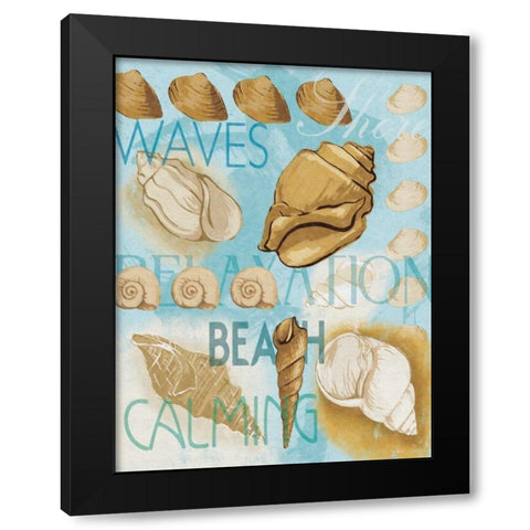 Shell Collage Black Modern Wood Framed Art Print with Double Matting by Grey, Jace