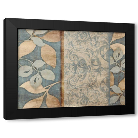 Floral pattern blue Black Modern Wood Framed Art Print with Double Matting by Grey, Jace