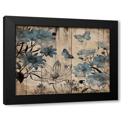 Blue Floral Wood Black Modern Wood Framed Art Print with Double Matting by Grey, Jace