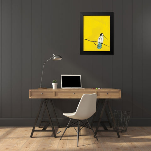 Yellow Bird Black Modern Wood Framed Art Print by Grey, Jace
