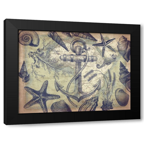 Nautical map mate Black Modern Wood Framed Art Print by Grey, Jace