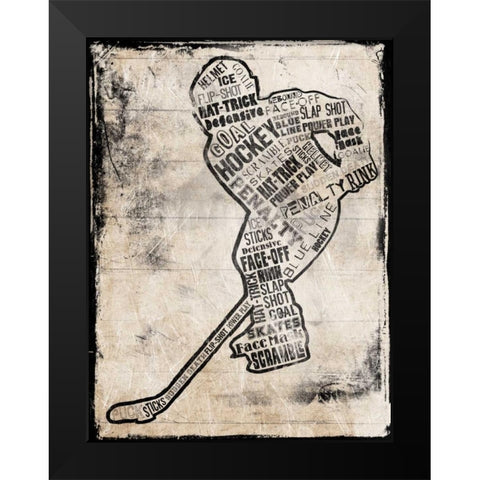 Hockey Type Black Black Modern Wood Framed Art Print by Grey, Jace