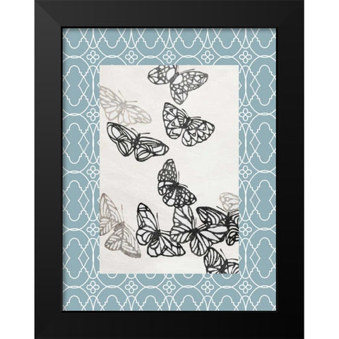 Butterfly border Black Modern Wood Framed Art Print by Grey, Jace