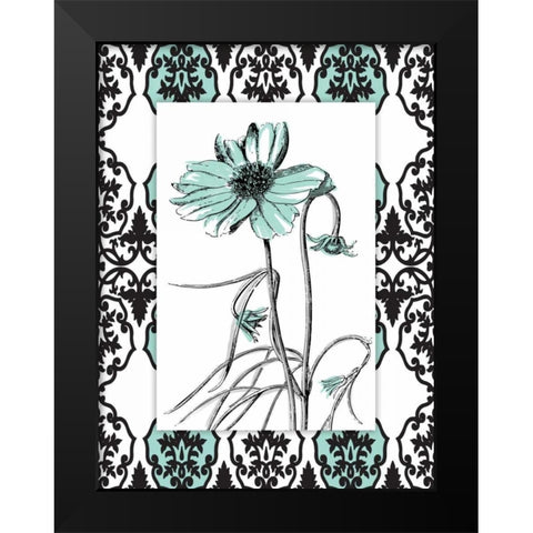 Simple floral teal Black Modern Wood Framed Art Print by Grey, Jace