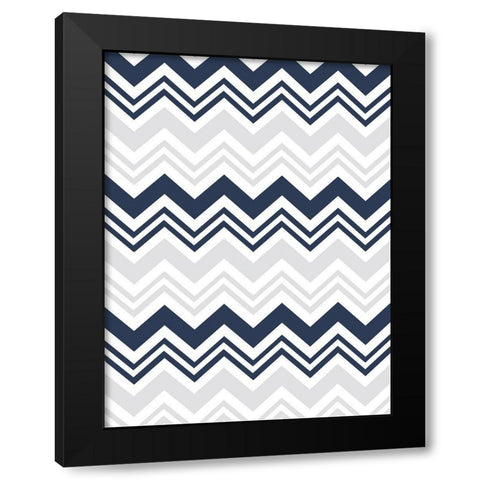 Blue Grey chevron Black Modern Wood Framed Art Print by Grey, Jace