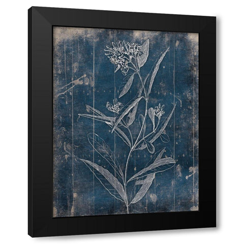 Wood Floral Blues Black Modern Wood Framed Art Print with Double Matting by Grey, Jace