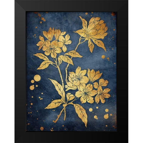 Floral Golden Blues Black Modern Wood Framed Art Print by Grey, Jace