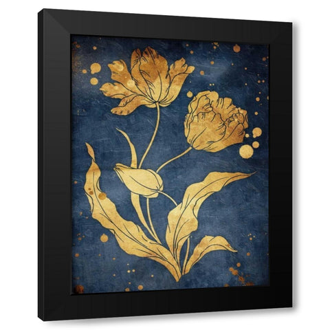 Floral Golden Blues Mate Black Modern Wood Framed Art Print by Grey, Jace