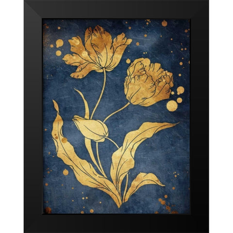 Floral Golden Blues Mate Black Modern Wood Framed Art Print by Grey, Jace