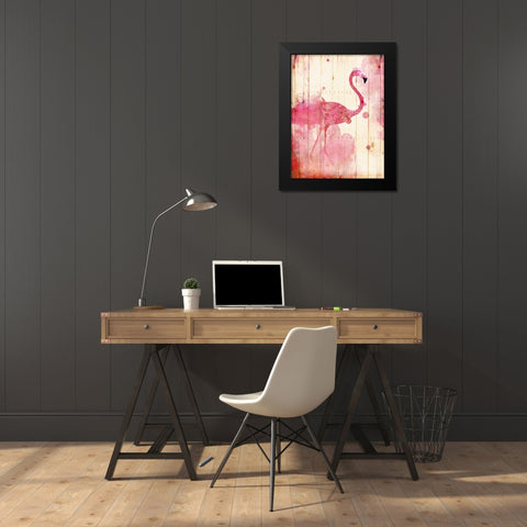 Flamingo Henna Black Modern Wood Framed Art Print by Grey, Jace