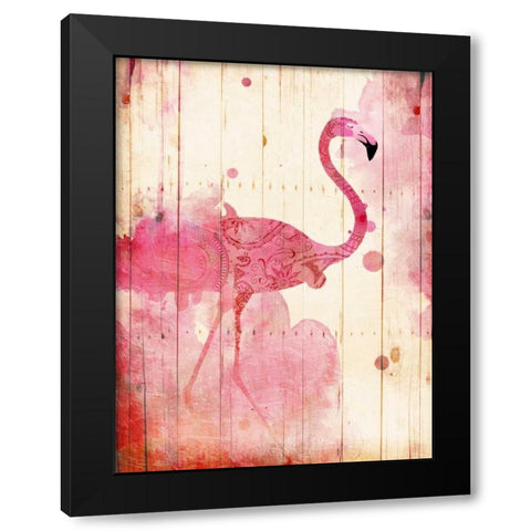 Flamingo Henna Black Modern Wood Framed Art Print by Grey, Jace